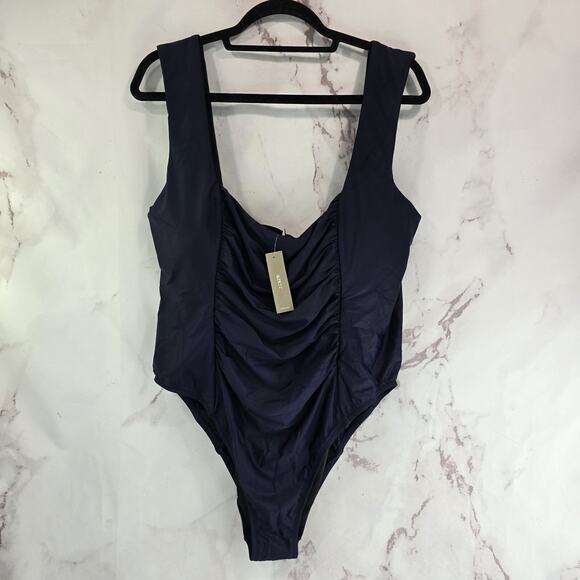 J Crew Swim 22 3X Blue One Piece Square Neck Ruched Bikini Coverage - Picture 14 of 14